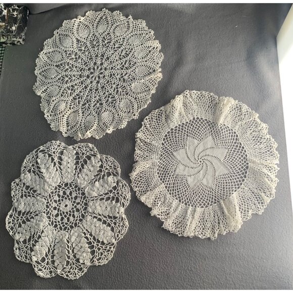 Vintage Hand-Crocheted Doilies Set of 3 - Picture 1 of 13